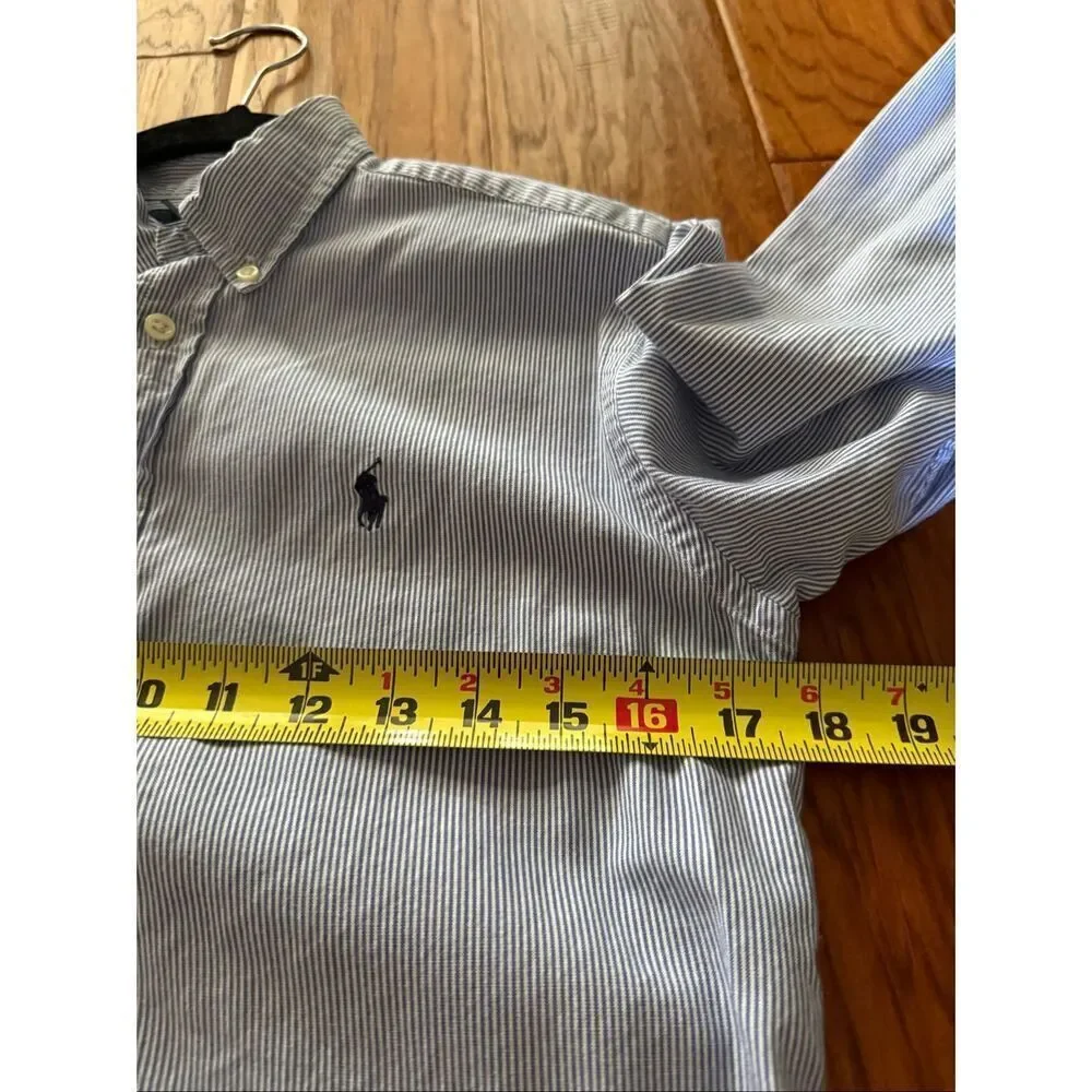 Ralph Lauren Boys Blue Stripe Button Down Shirt Cotton M 10-12